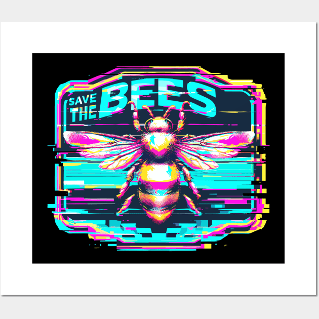 Psychedelic Save the bees glitch Wall Art by TomFrontierArt